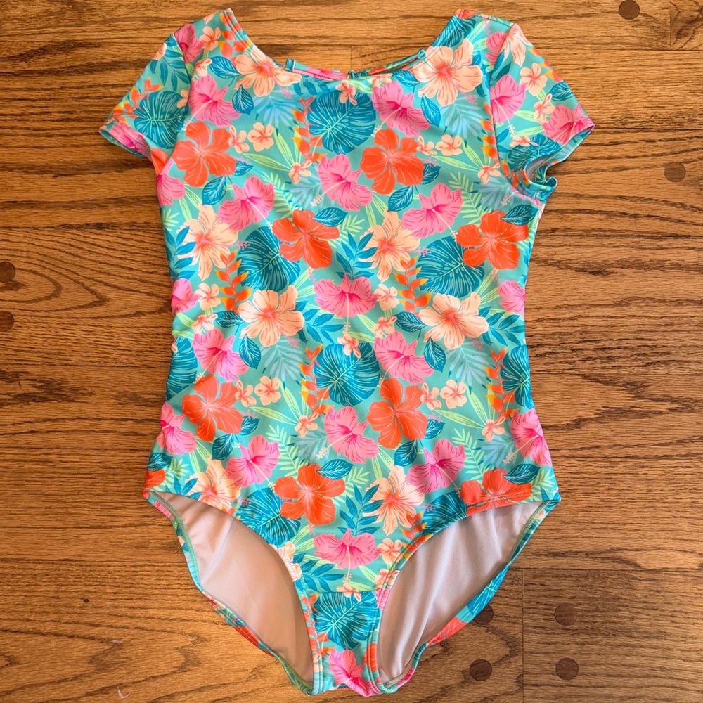 Art Class Floral Swimwear with Green and Pink Accents, size 14 plus